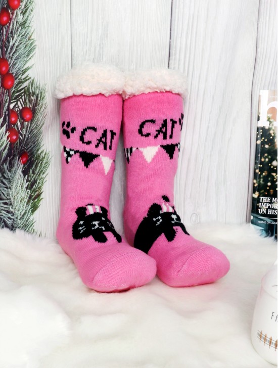 Indoor Anti-Skid Slipper Socks W/ Party Cat Design